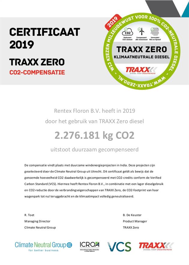 certificaat Rentex CO2 compensatie